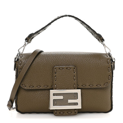 Fendi Cuoio Roma Sellerissima Nappa Sintetica Tape Stitch Mini Baguette Wood 1 of 9