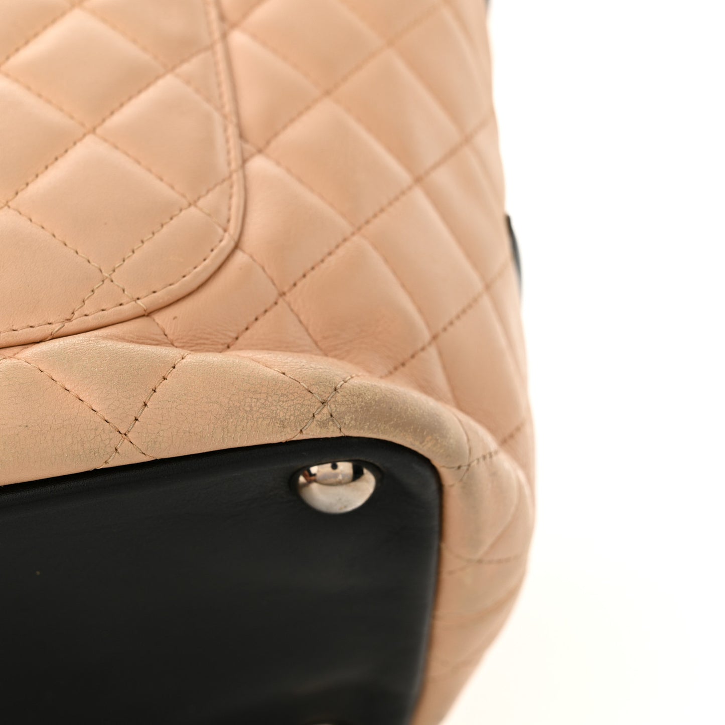 Calfskin Quilted Large Cambon Tote Beige Black