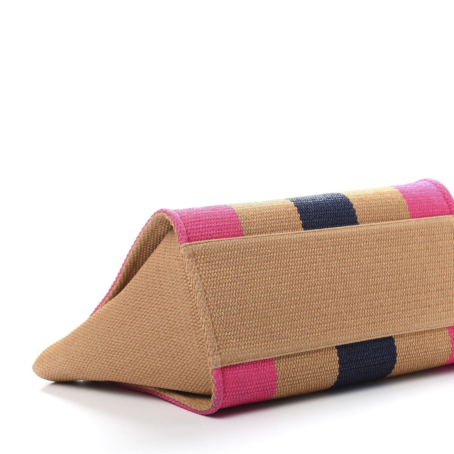 Chanel Straw Raffia Calfskin Striped Medium Deauville Tote Dark Beige Fuchsia Navy Blue 6 of 12