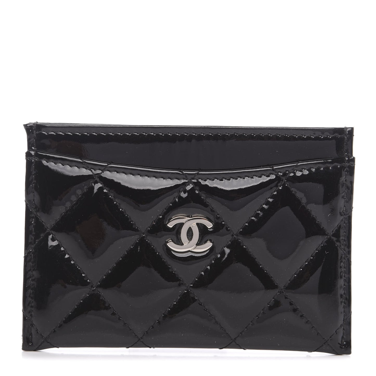 Patent Calfskin Quilted Card Holder Black