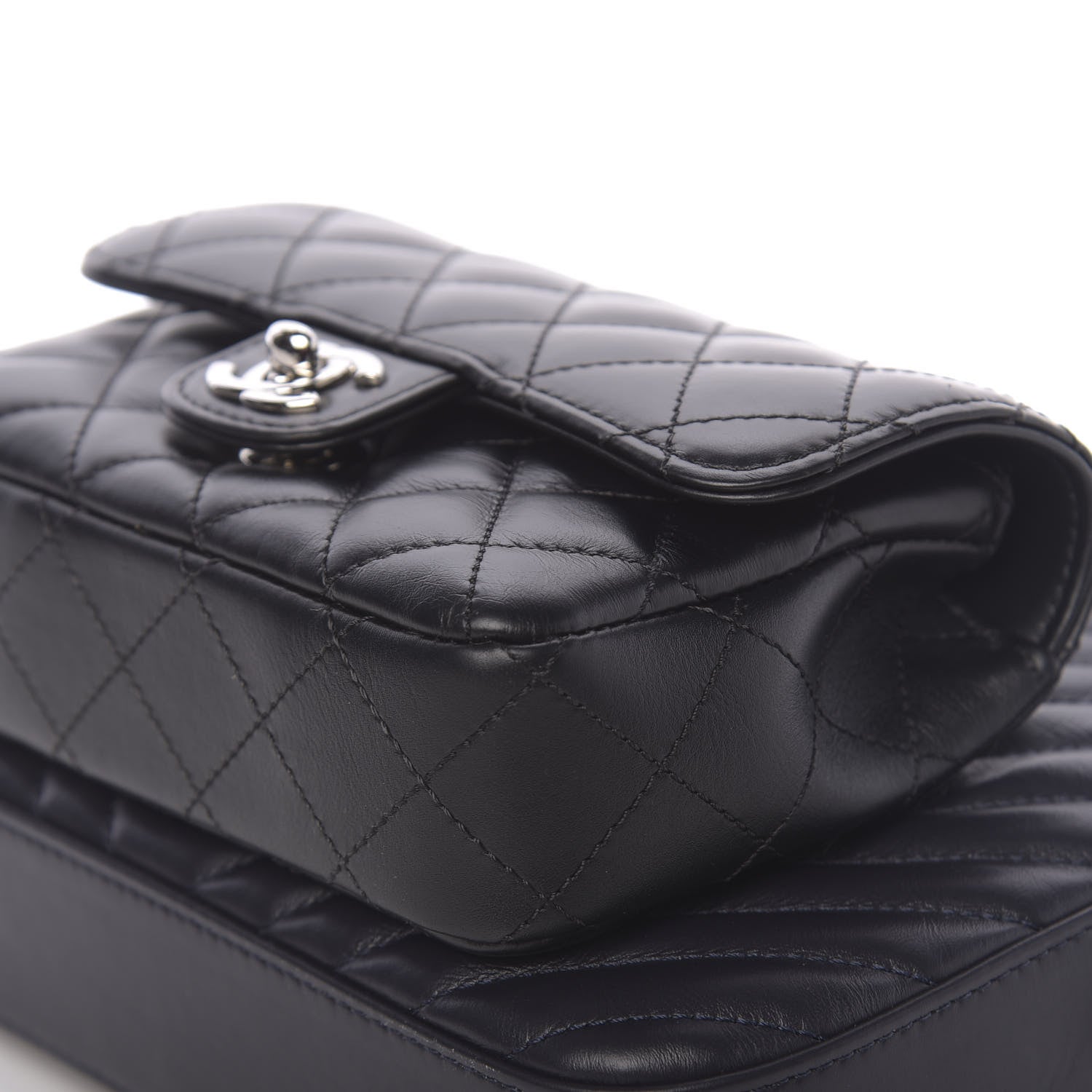 Chanel Calfskin Chevron Quilted Double Camera Bag With Flap Black 15 of 17