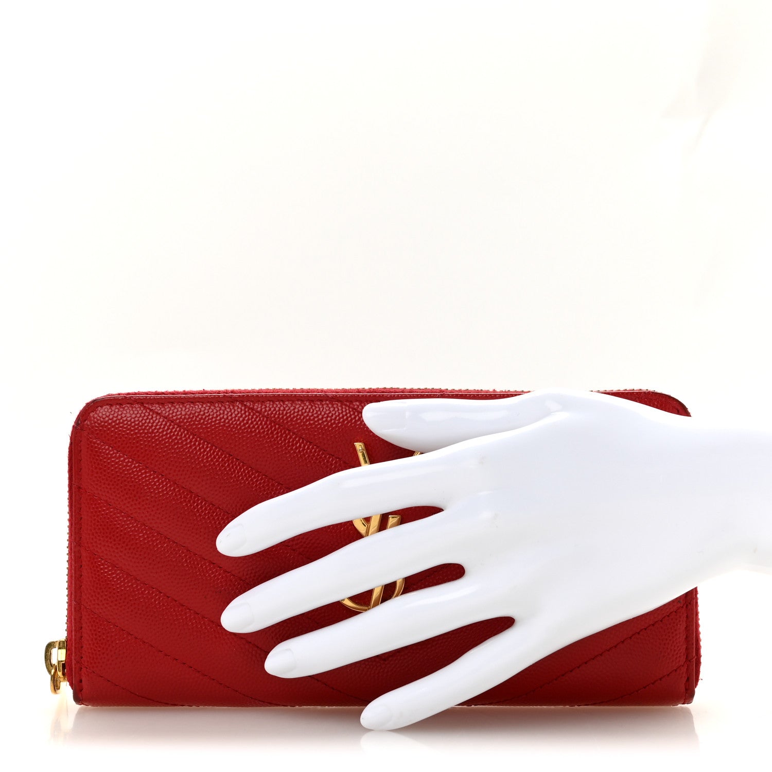 Saint Laurent Grain De Poudre Matelasse Chevron Monogram Zip Around Wallet Red 2 of 12