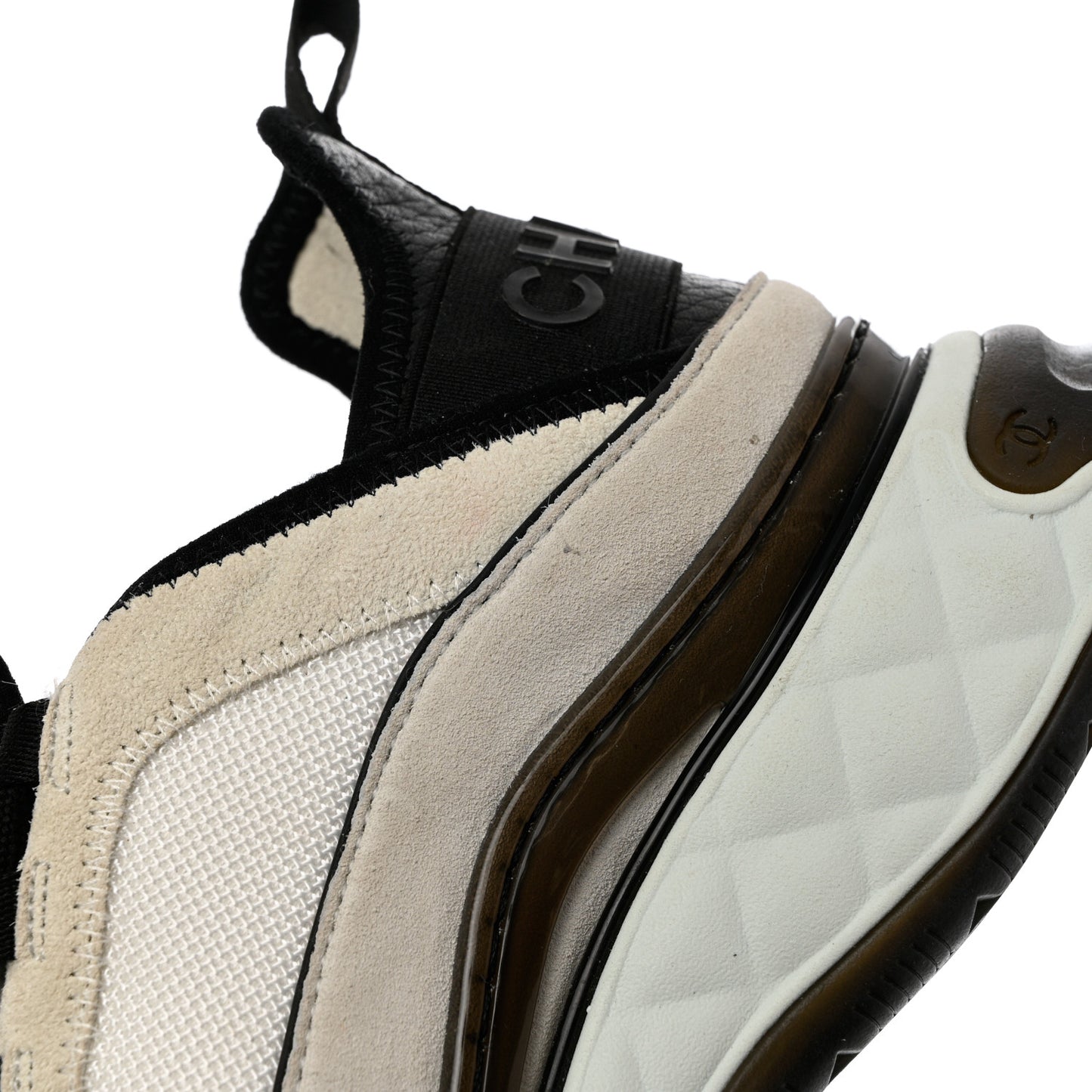 Velvet Calfskin Mixed Fibers CC Sneakers 38.5 Ivory Black