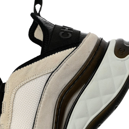 Chanel Velvet Calfskin Mixed Fibers CC Sneakers 38.5 Ivory Black 10 of 12