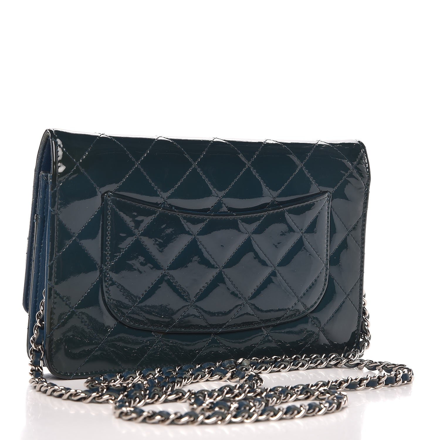 Chanel Patent Quilted Wallet On Chain WOC Blue 3 of 12