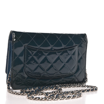 Chanel Patent Quilted Wallet On Chain WOC Blue 3 of 12