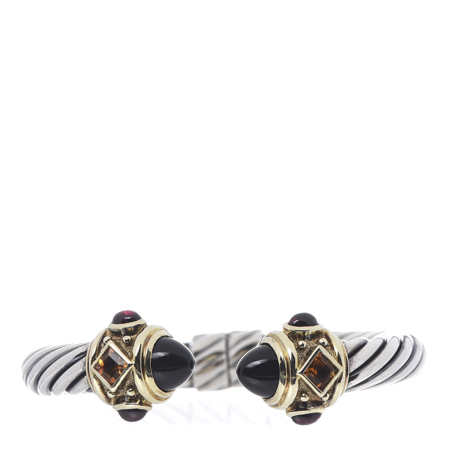 Sterling Silver 14K Yellow Gold Garnet Black Onyx Citrine 10mm Cable Renaissance Bracelet