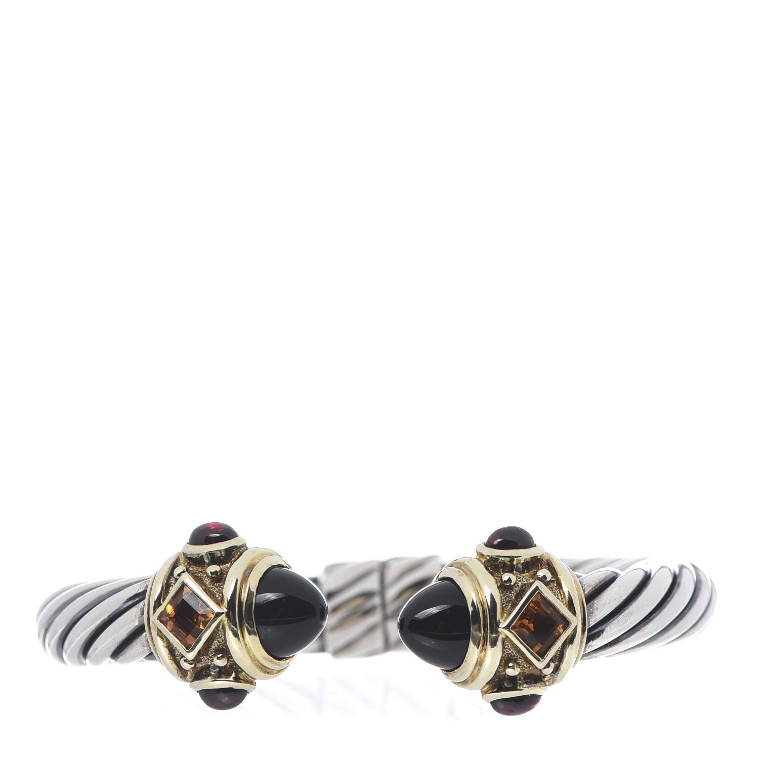 David Yurman Sterling Silver 14K Yellow Gold Garnet Black Onyx Citrine 10mm Cable Renaissance Bracelet 1 of 4