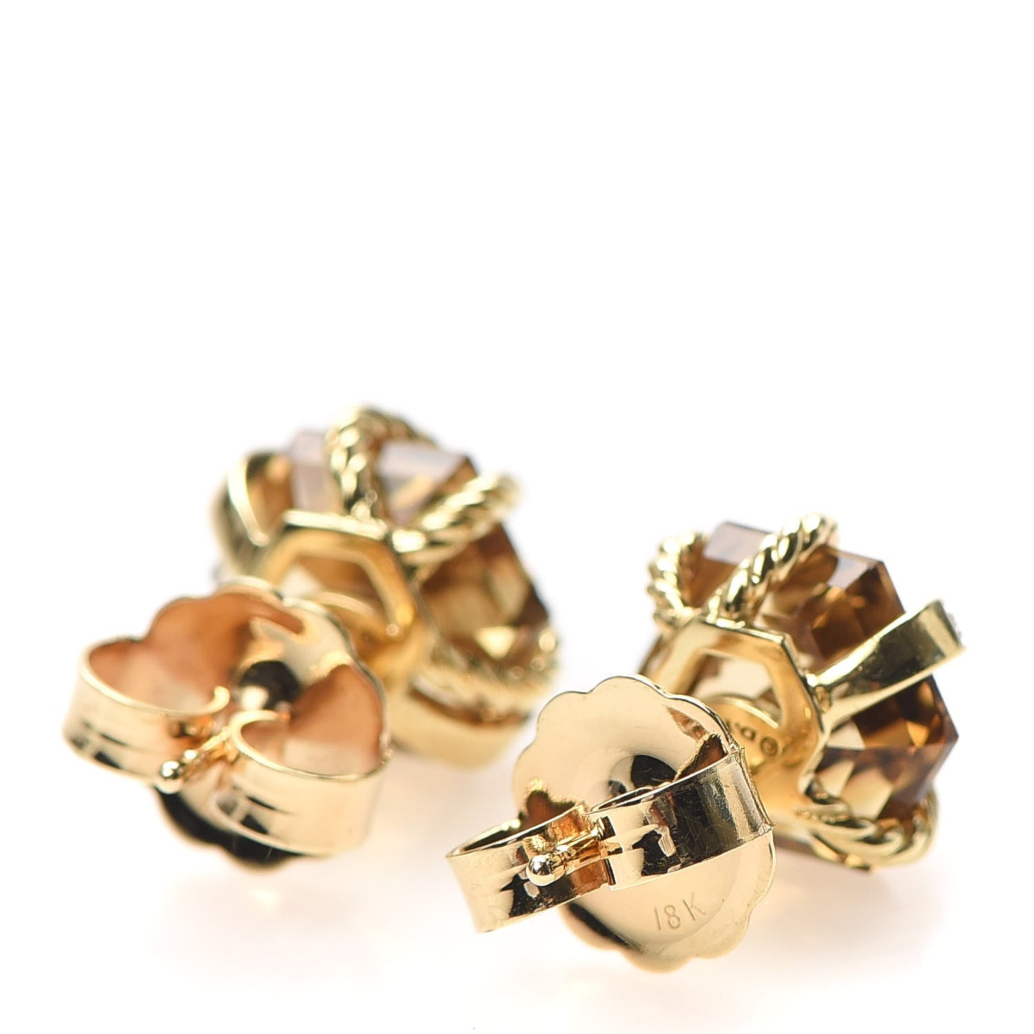 David Yurman 18K Yellow Gold White Gold Diamond Champagne Citrine 10mm Cable Wrap Earrings 3 of 4