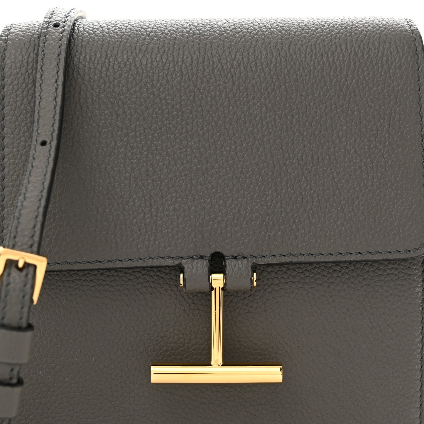 Grained Calfskin Mini T Clasp Tara Bag On Strap Graphite
