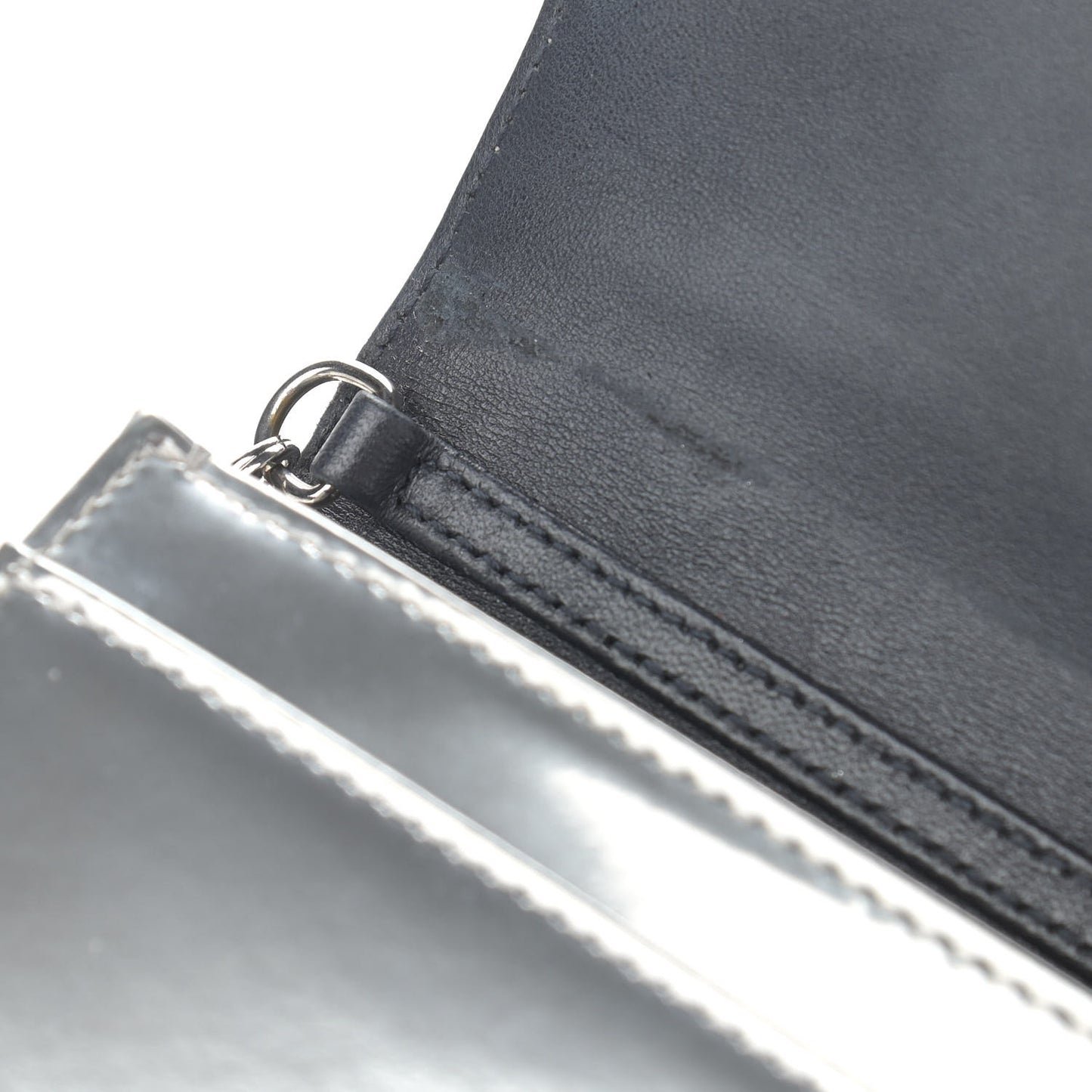 Metallic Patent Micro-Cannage Diorama Wallet on Chain Pouch Silver