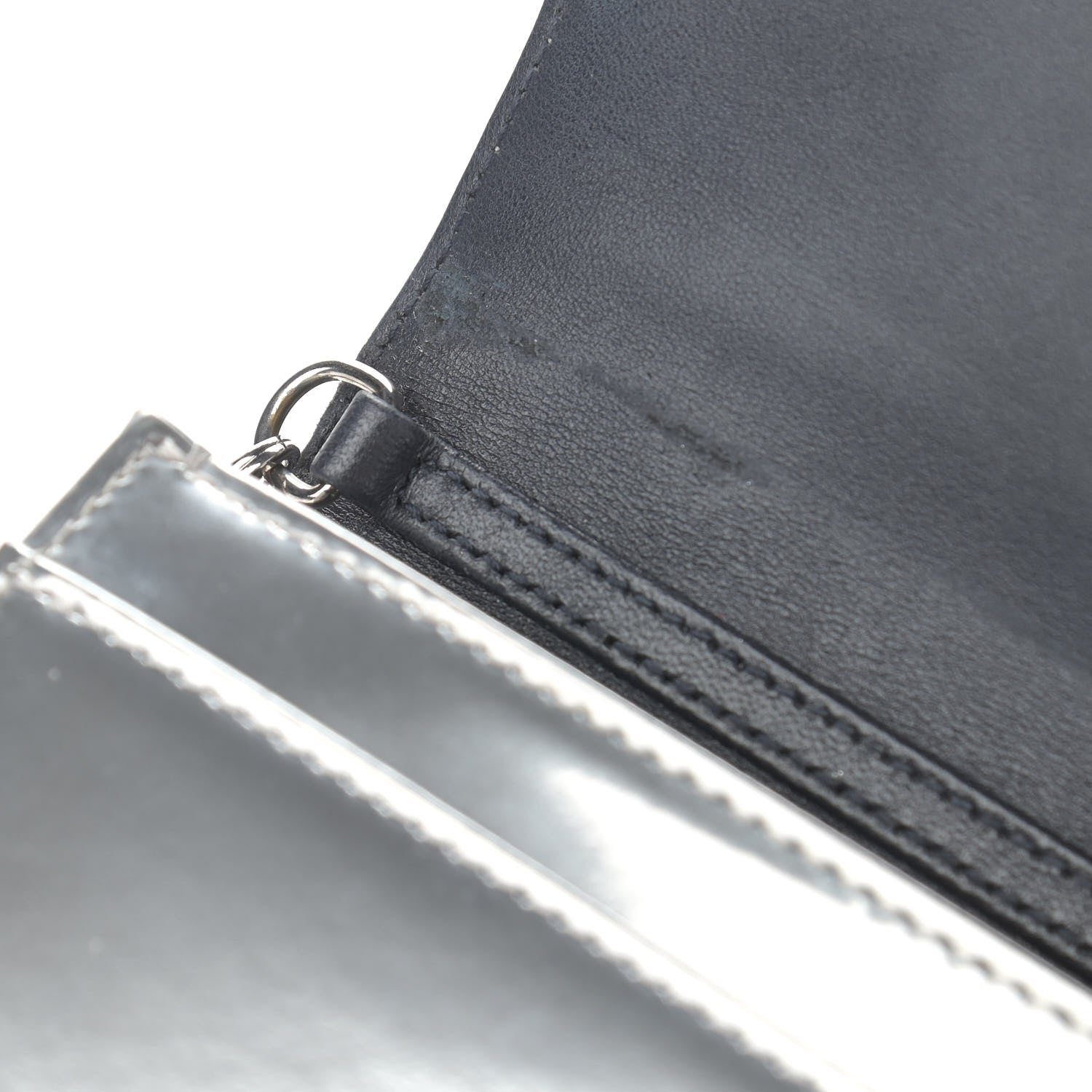 Christian Dior Metallic Patent Micro-Cannage Diorama Wallet on Chain Pouch Silver 12 of 12