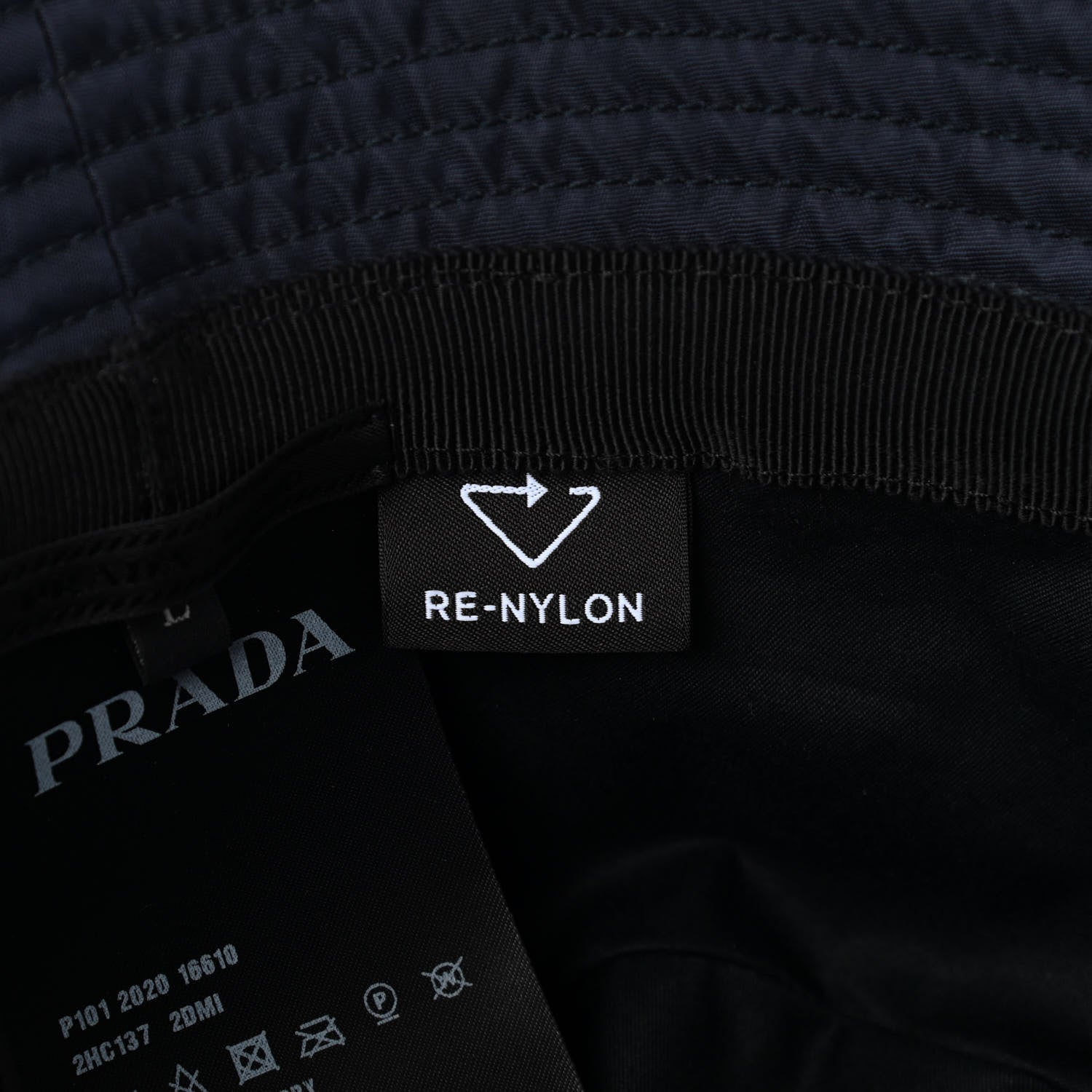 Prada Re-Nylon Metal Triangle Logo Mens Bucket Hat L Navy 8 of 8
