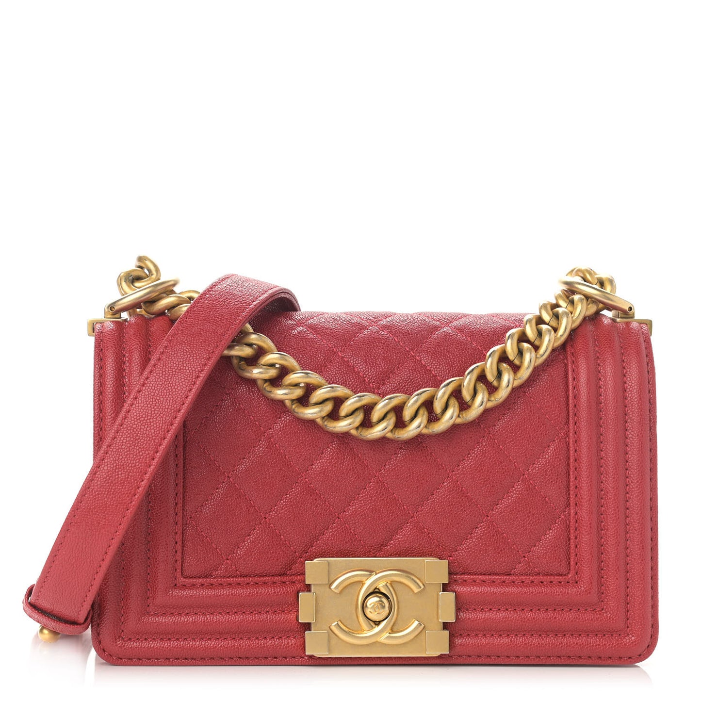Caviar Quilted Small Boy Flap Red