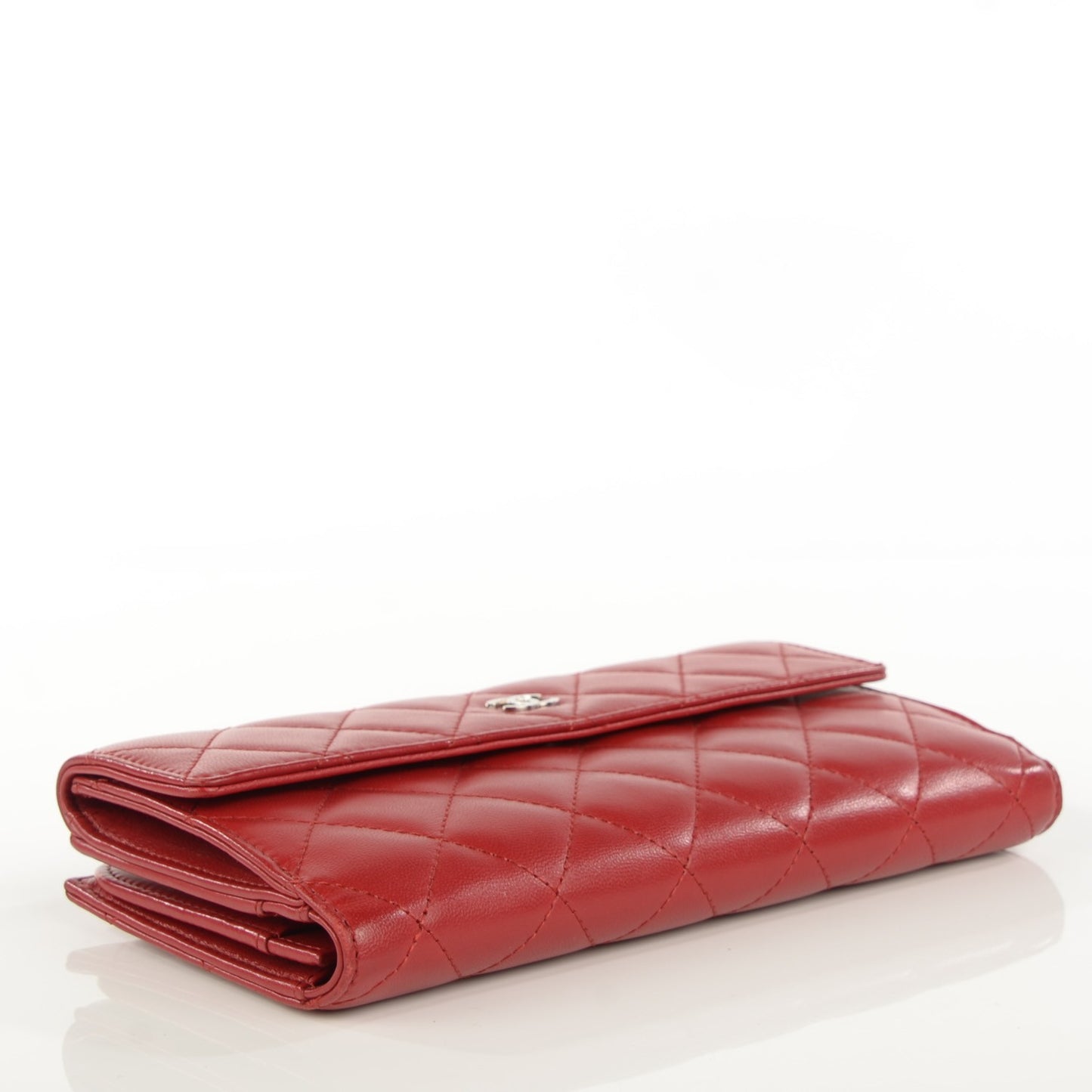 Lambskin Quilted Long Flap Wallet Red