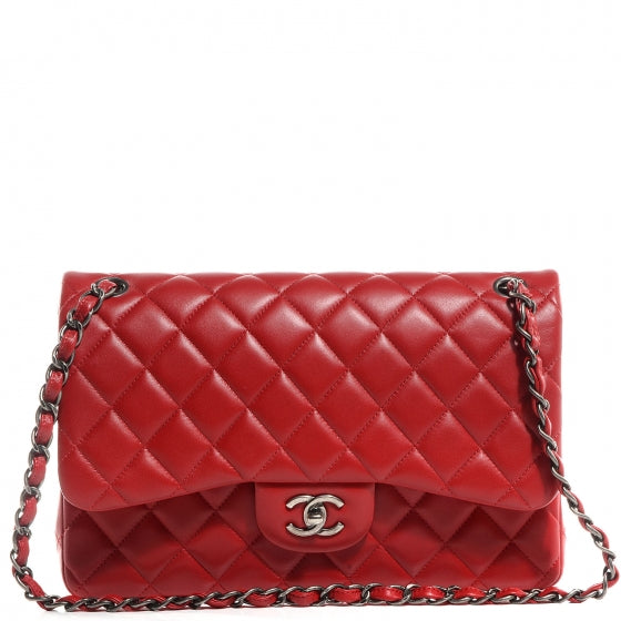 Lambskin Quilted Jumbo Double Flap Red