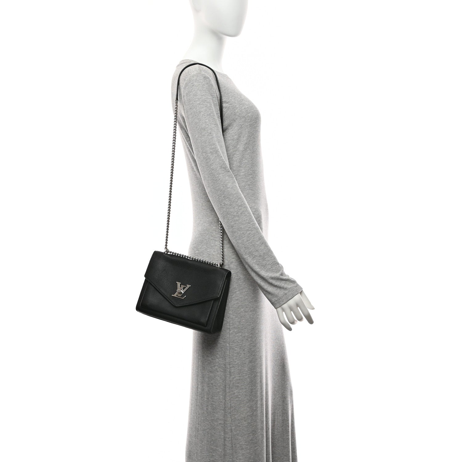 Louis Vuitton Soft Calfskin Mylockme Chain Bag BB Black 2 of 10