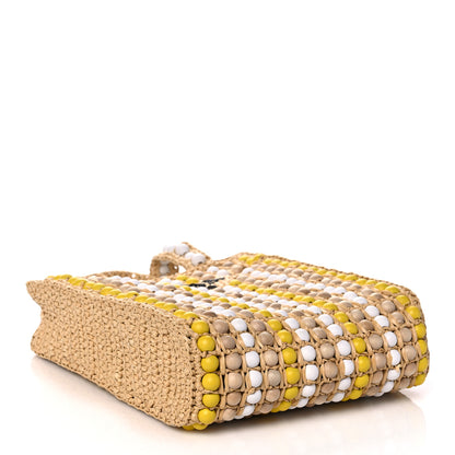 Prada Raffia Wood Bead Embroidered Logo Tote Bag Naturale 4 of 12