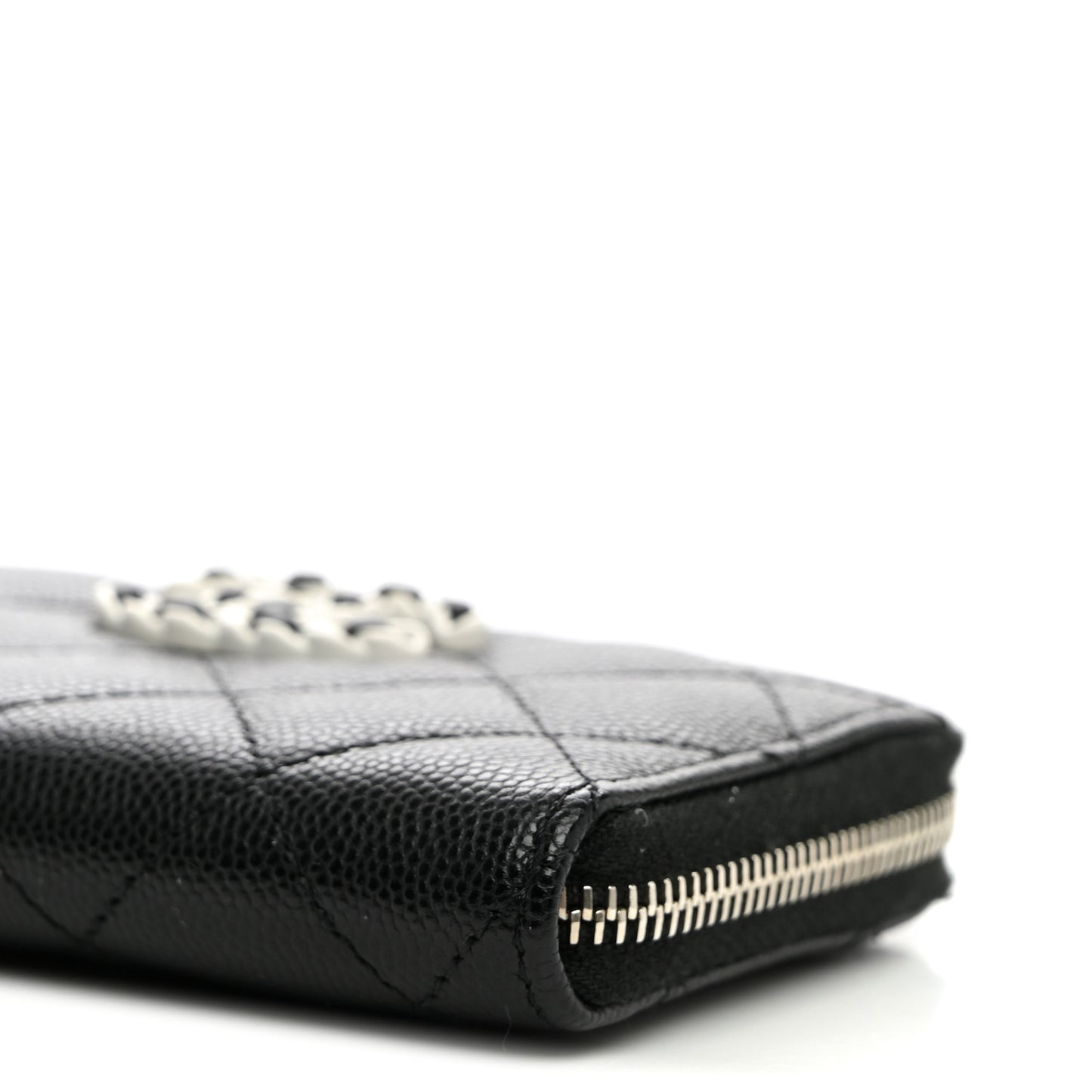 Caviar Quilted Chanel 19 Zip Around Coin Purse Wallet Black White