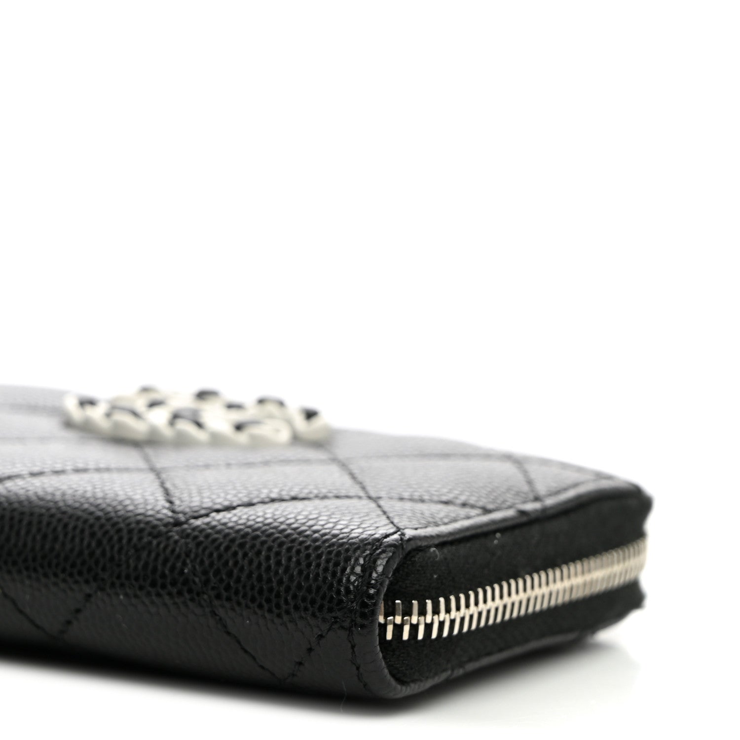 Chanel Caviar Quilted Chanel 19 Zip Around Coin Purse Wallet Black White 9 of 9
