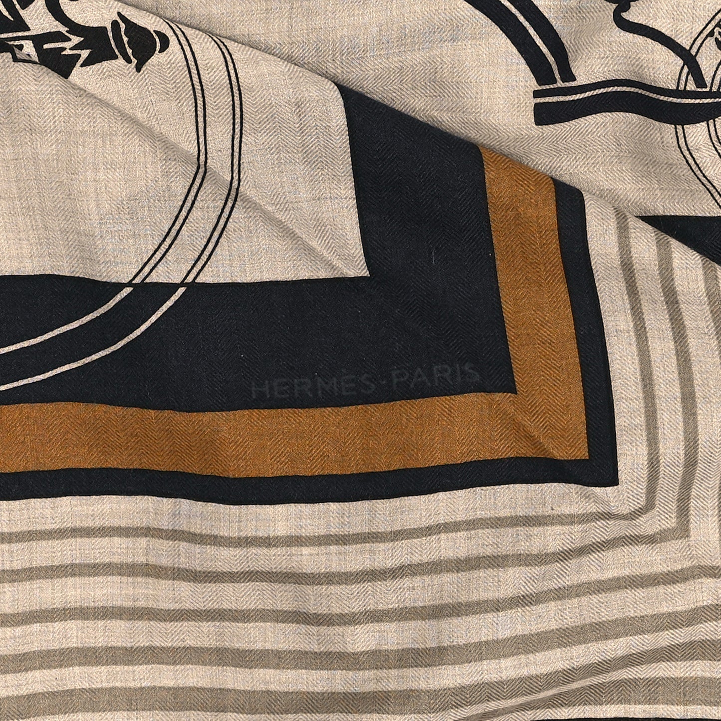 Cashmere Silk Ex-Libris Giant Triangle Scarf Natural Black Gold