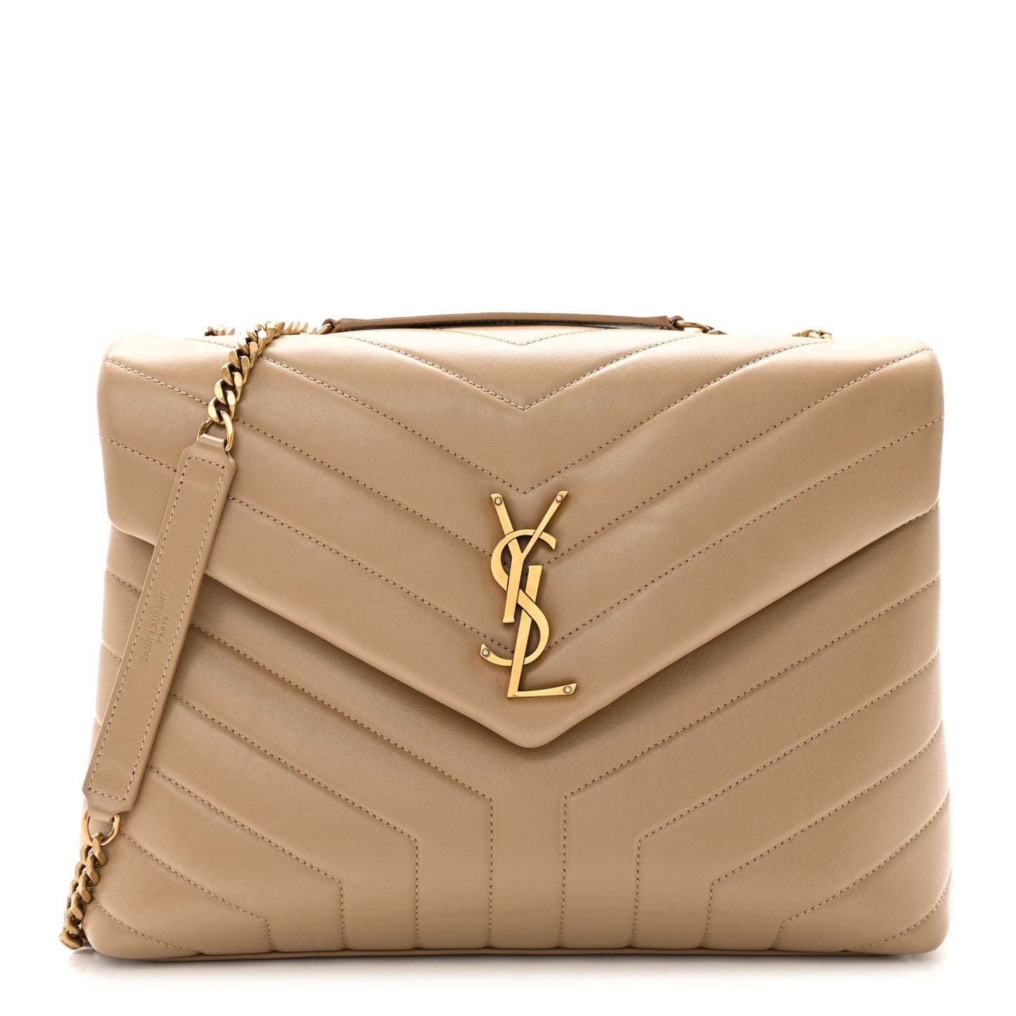 Calfskin Y Quilted Monogram Medium Loulou Chain Satchel Dark Beige