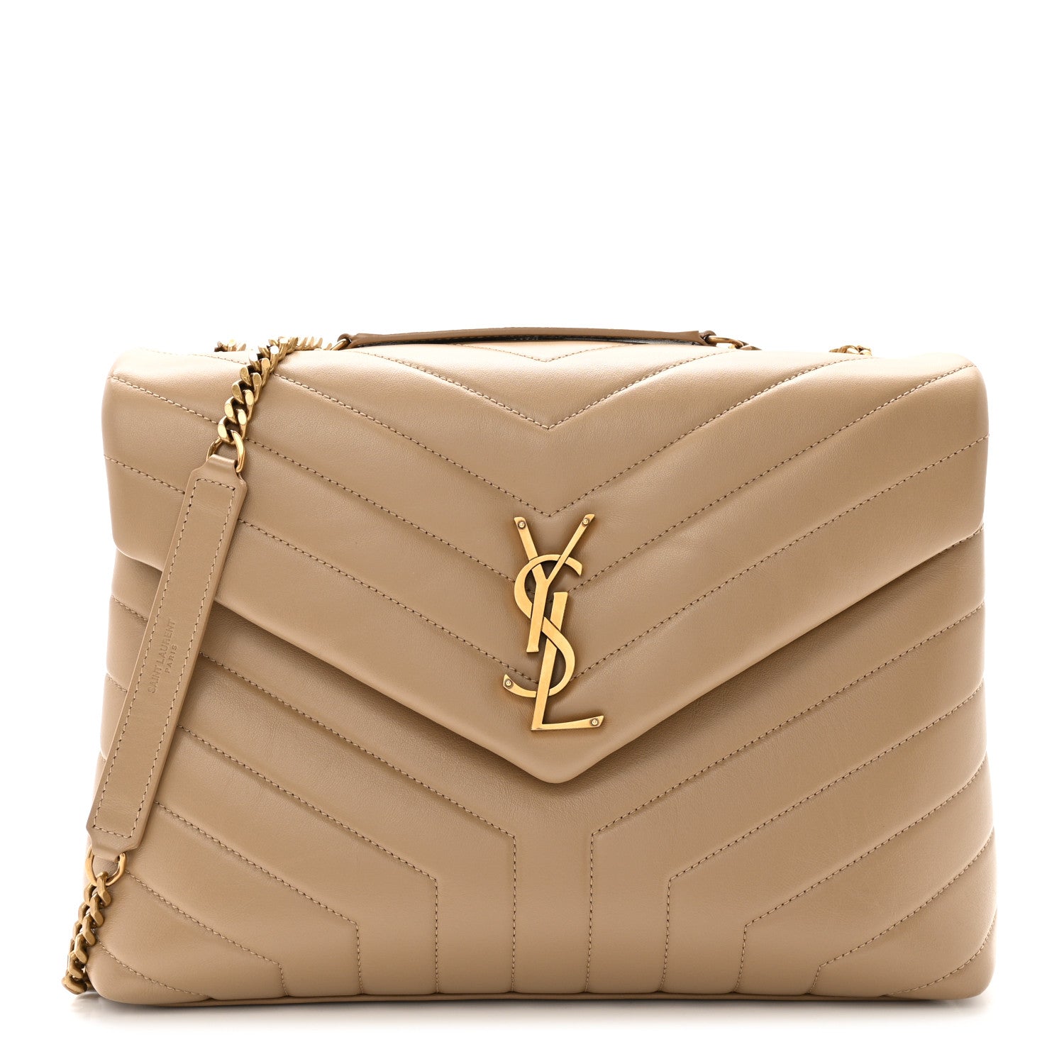 Saint Laurent Calfskin Y Quilted Monogram Medium Loulou Chain Satchel Dark Beige 1 of 11