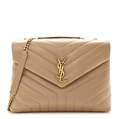 Saint Laurent Calfskin Y Quilted Monogram Medium Loulou Chain Satchel Dark Beige 1 of 11
