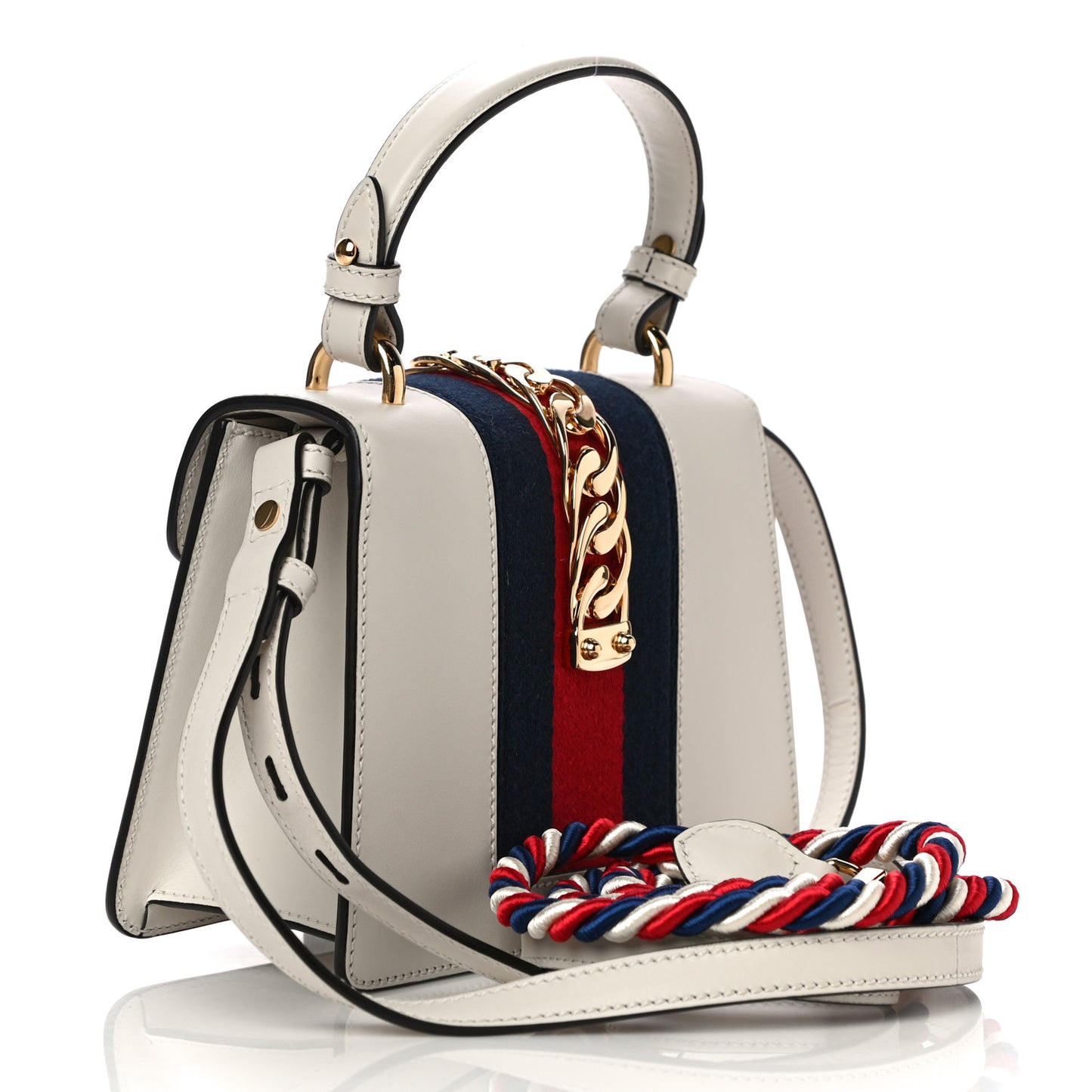 Calfskin Embroidered Mini Sylvie Top Handle Bag White