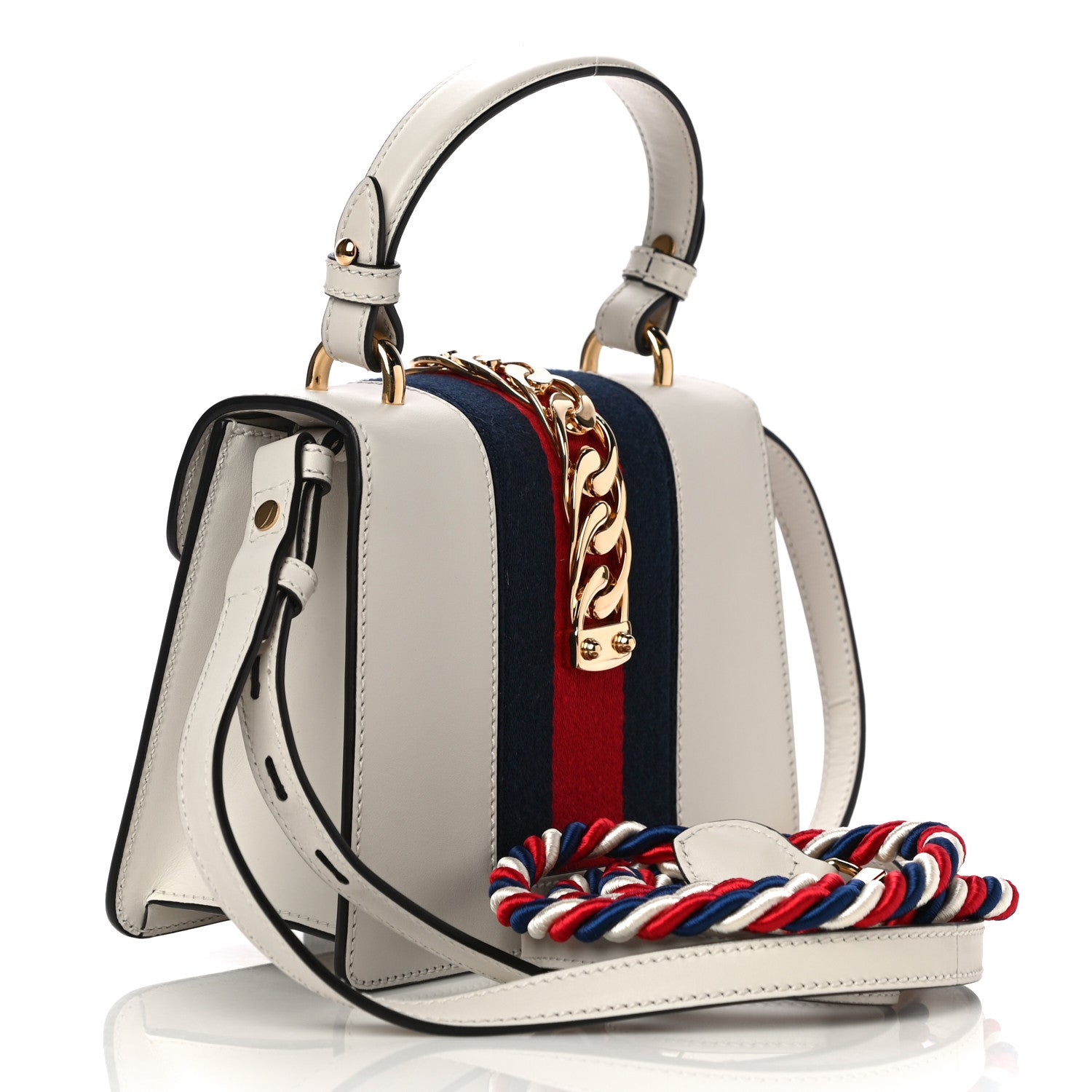 Gucci Calfskin Embroidered Mini Sylvie Top Handle Bag White 3 of 15