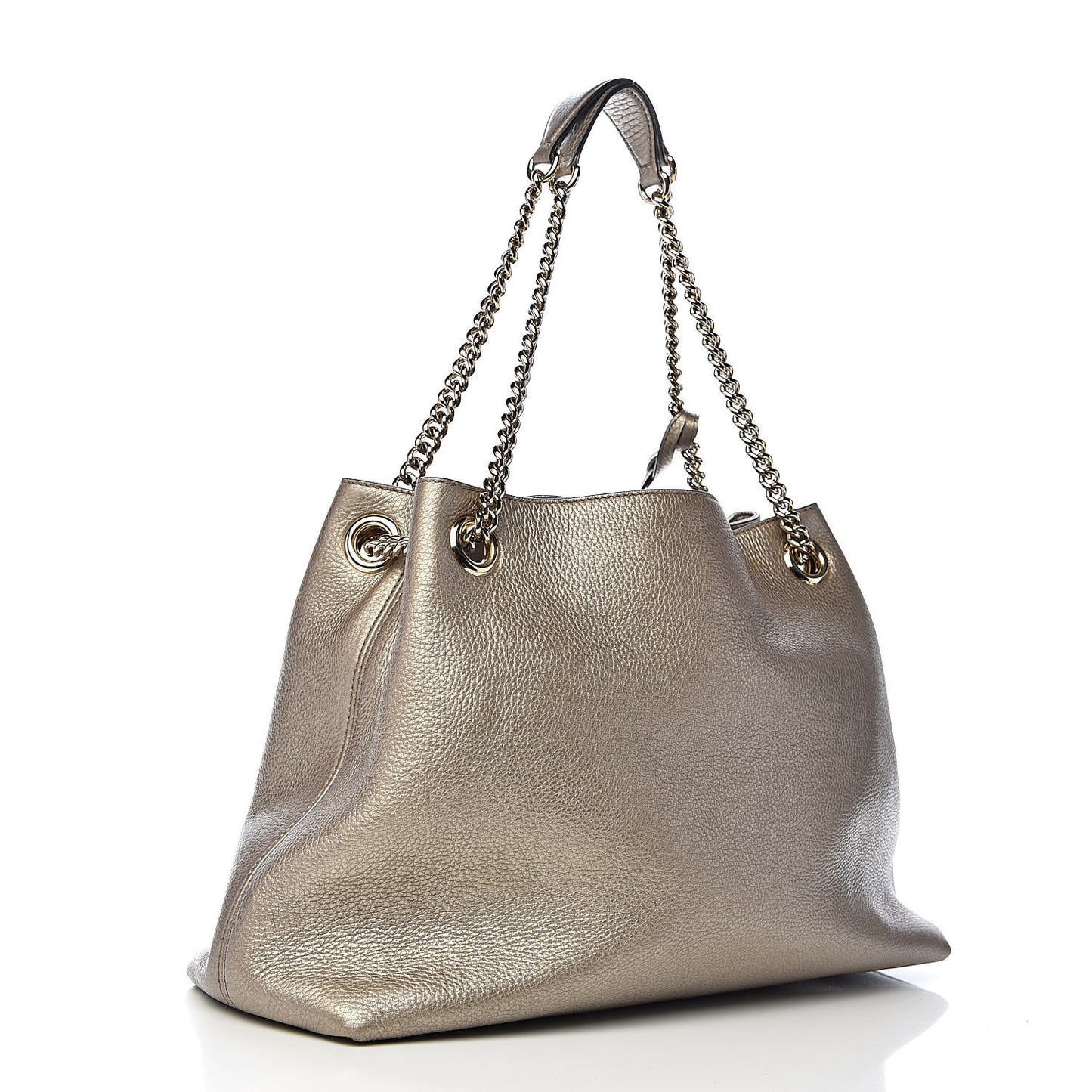 Metallic Pebbled Calfskin Medium Soho Chain Shoulder Bag Golden Beige