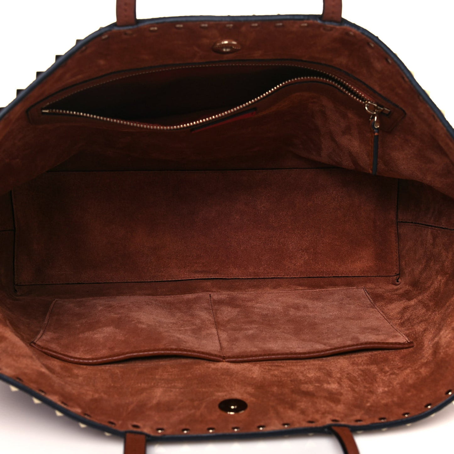 Grained Calfskin Rockstud Shoulder Tote Bright Cognac
