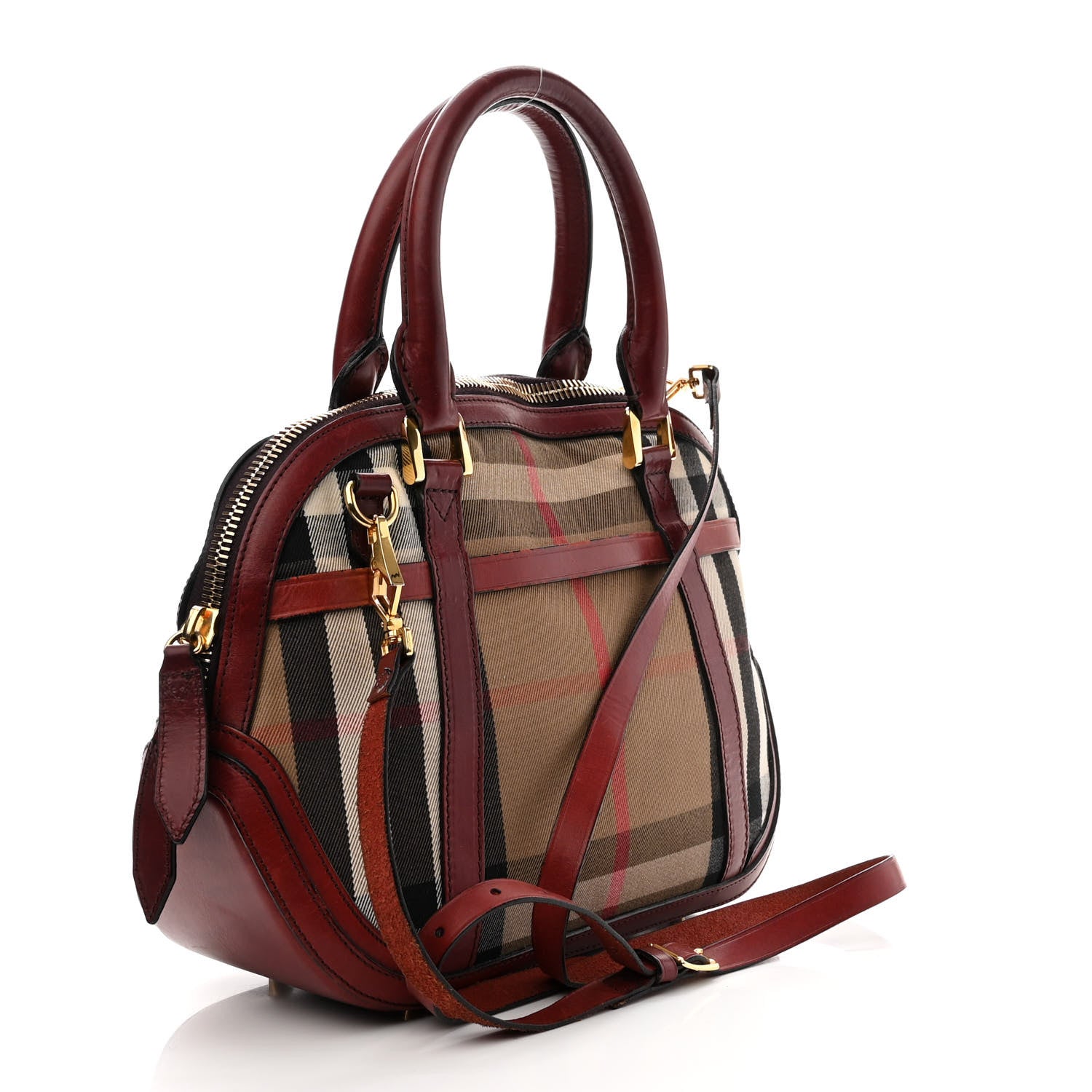 Burberry Bridle Calfskin House Check Small Orchard Bowling Bag Deep Claret 3 of 14