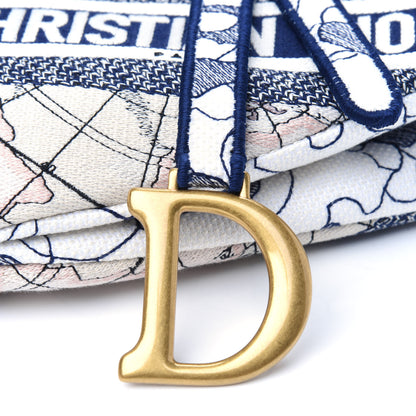 Christian Dior Canvas Embroidered Around the World Saddle Bag Blue 10 of 11