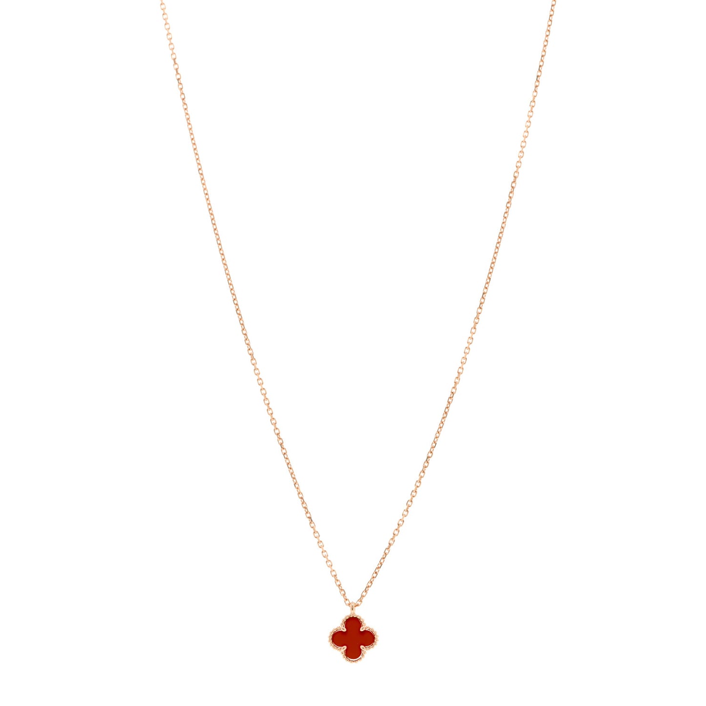 18K Rose Gold Carnelian Sweet Alhambra Pendant Necklace