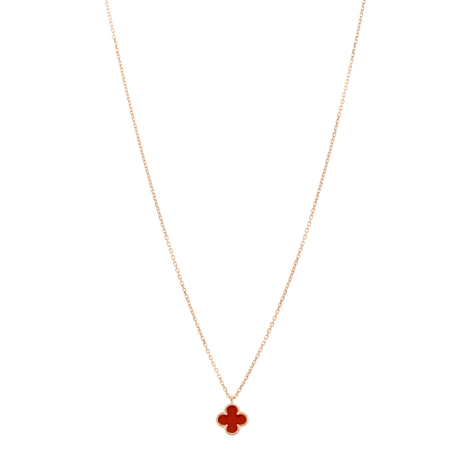 Van Cleef & Arpels 18K Rose Gold Carnelian Sweet Alhambra Pendant Necklace 1 of 6