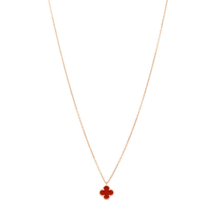 Van Cleef & Arpels 18K Rose Gold Carnelian Sweet Alhambra Pendant Necklace 1 of 6