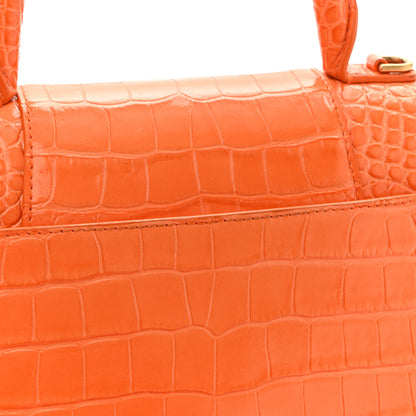 Balenciaga Shiny Calfskin Crocodile Embossed Small Hourglass Top Handle Bag Orange 10 of 12