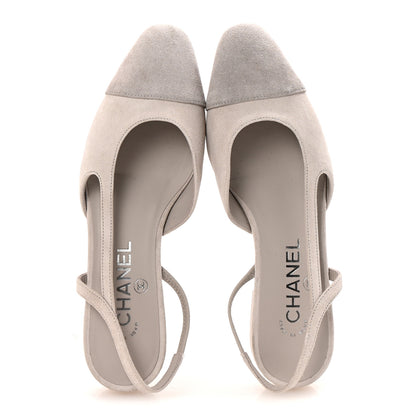 Chanel Suede Cap Toe CC Coco Slingback Pumps 36 Light Grey 2 of 9