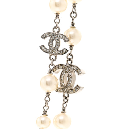 Chanel Crystal Pearl CC Long Necklace Silver 4 of 6