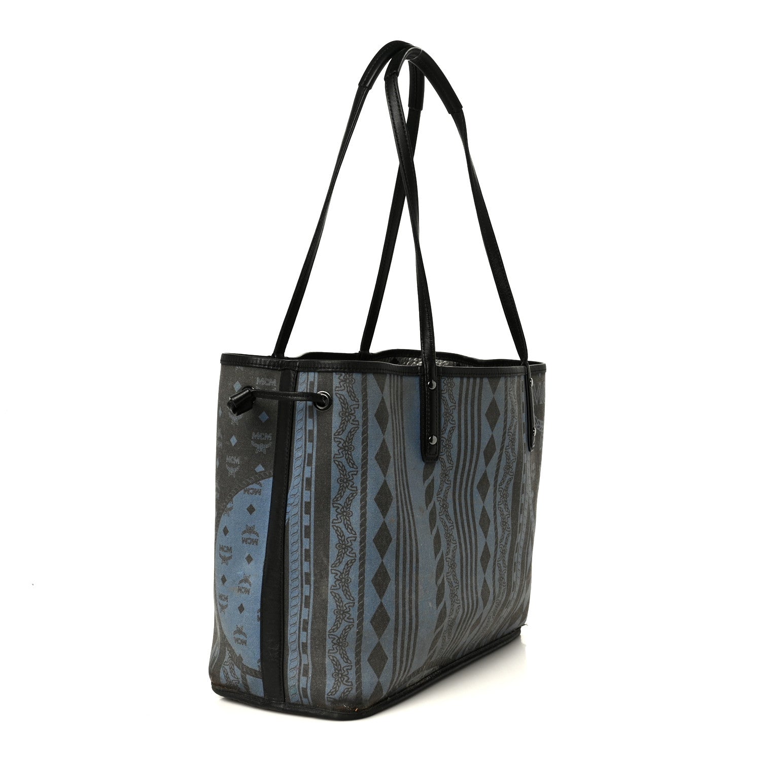 MCM Metallic Visetos Medium Reversible Shopper Tote Silver Black 5 of 18