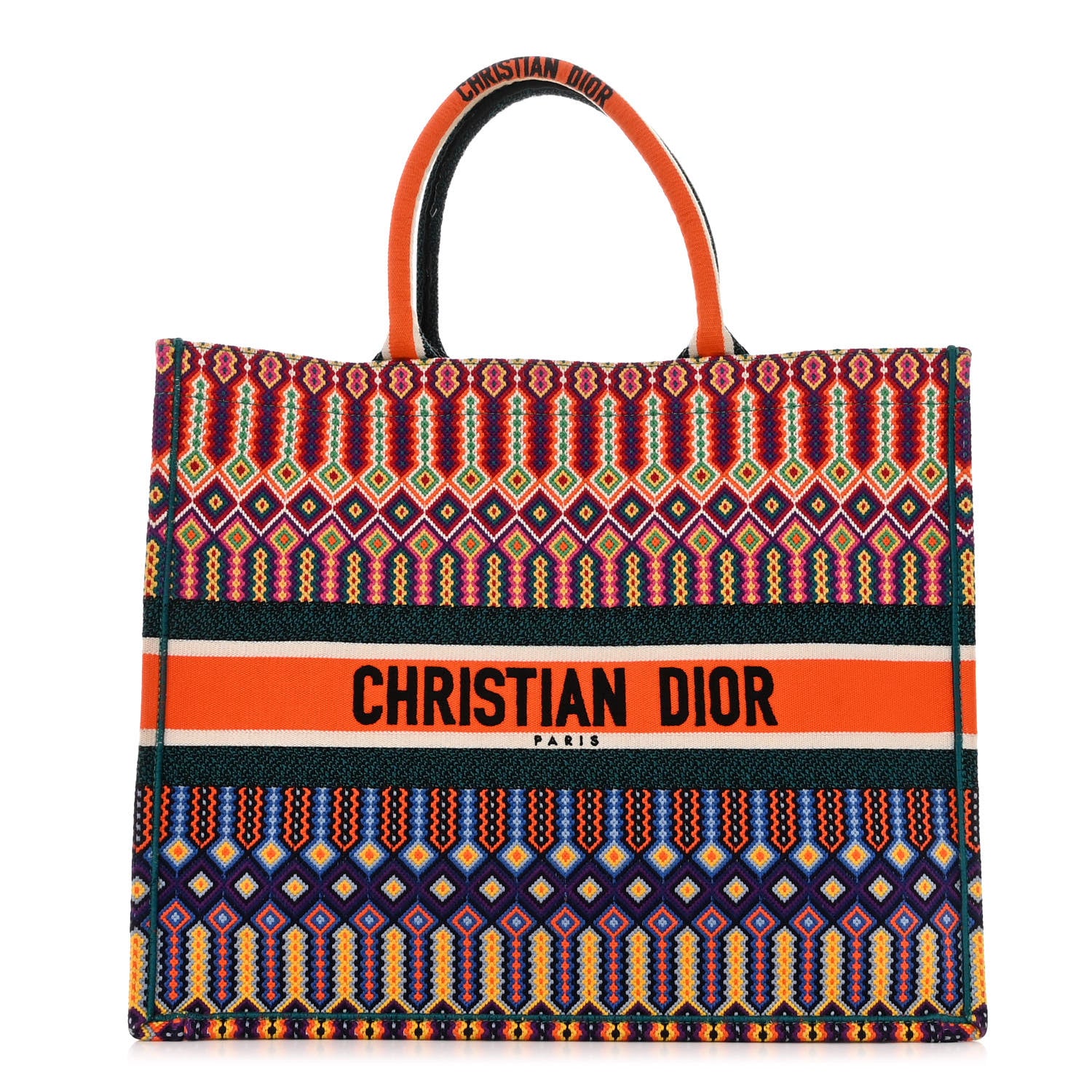 Christian Dior Canvas Embroidered Large Book Tote Orange Multicolor 1 of 9