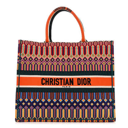 Christian Dior Canvas Embroidered Large Book Tote Orange Multicolor 1 of 9