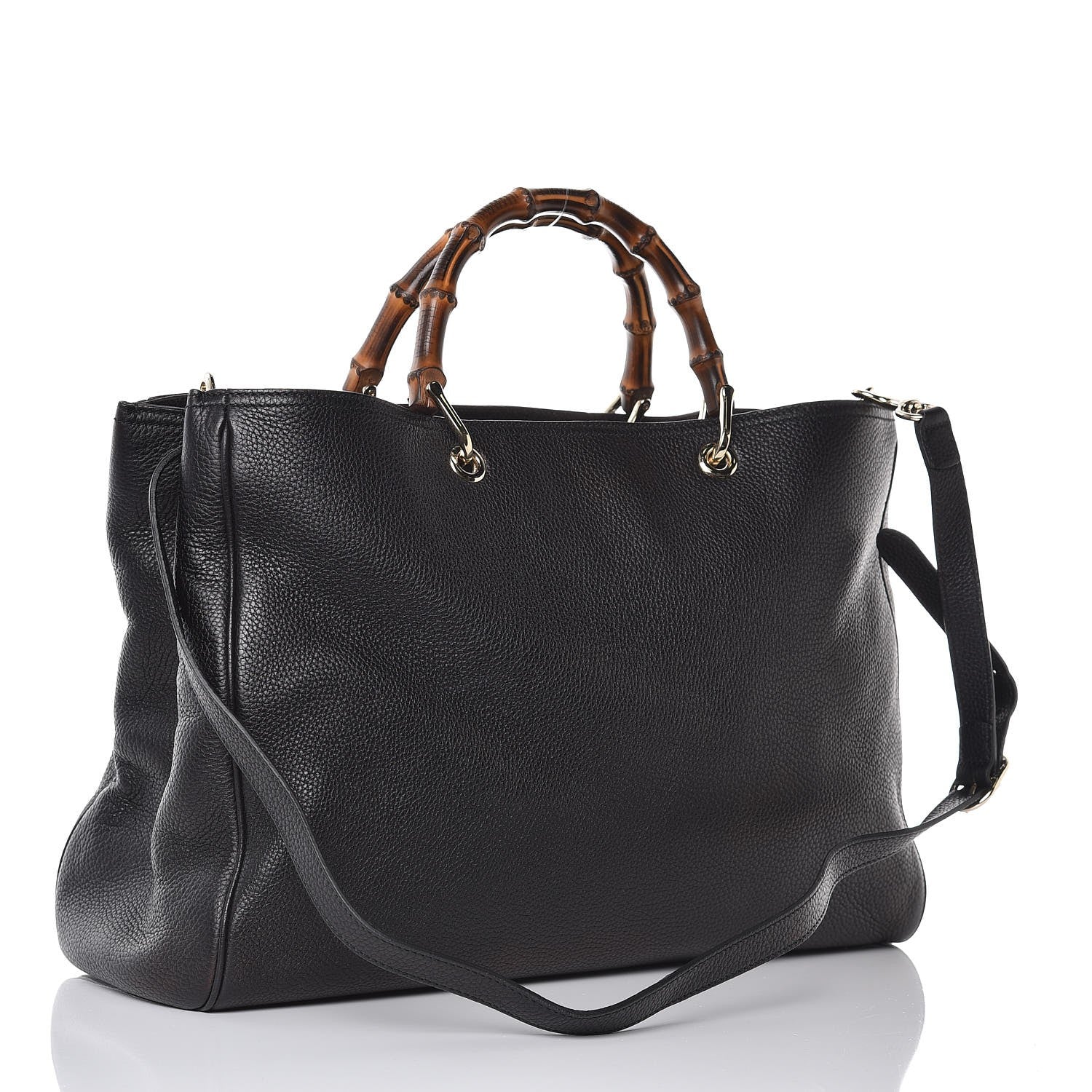 Gucci Calfskin Large Bamboo Shopper Tote Black 3 of 9