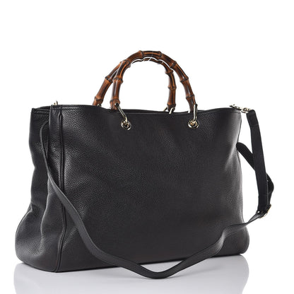 Gucci Calfskin Large Bamboo Shopper Tote Black 3 of 9