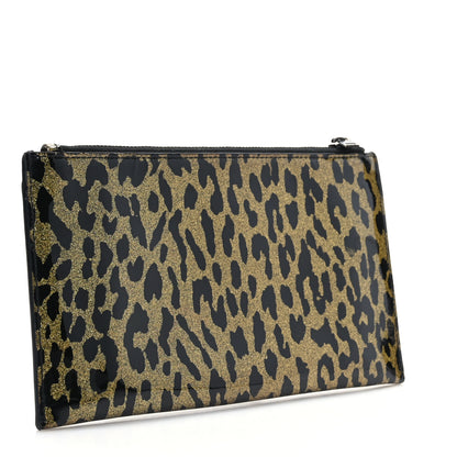 Saint Laurent Patent Glitter Leopard Monogram Zip Pouch Gold Black 2 of 6