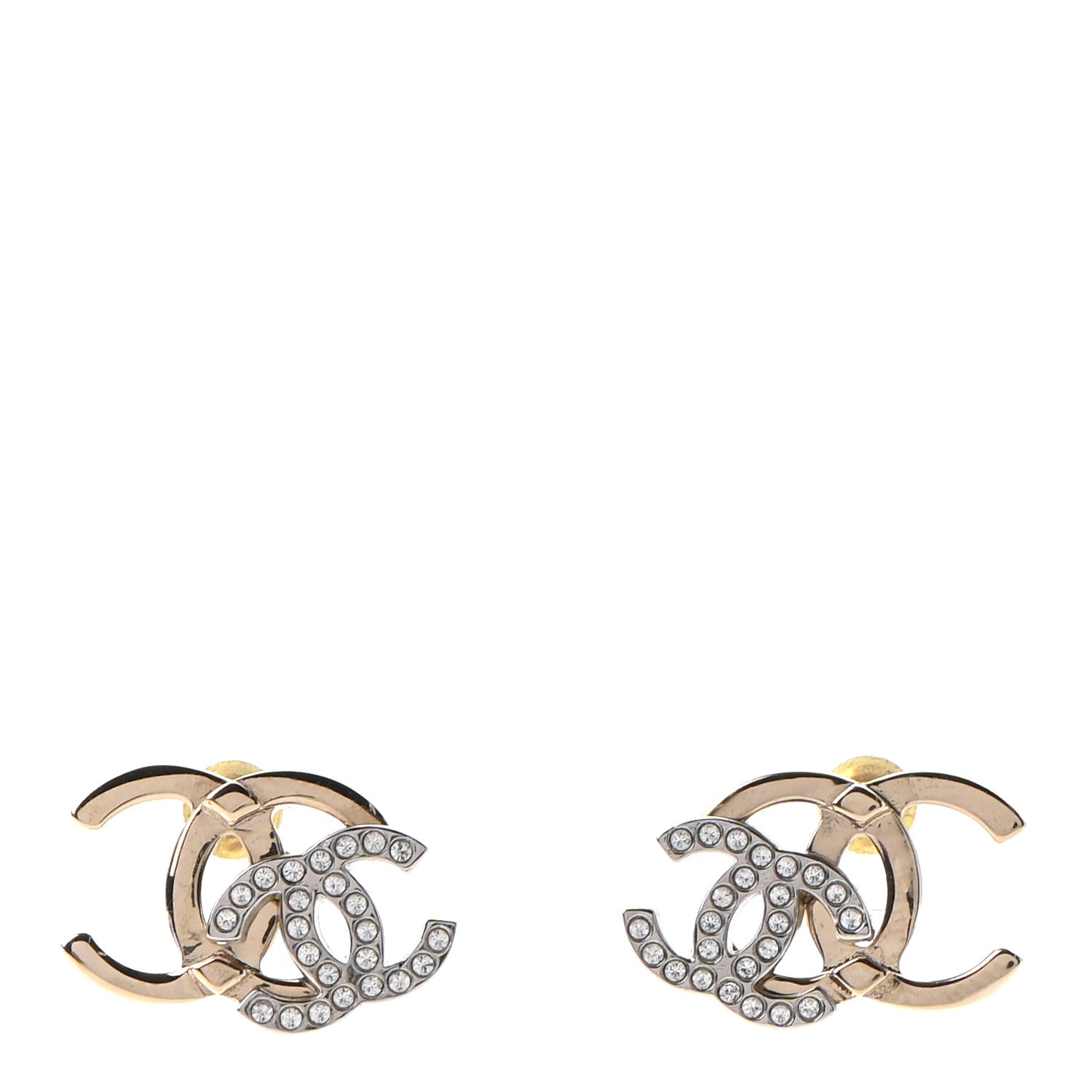 Chanel Crystal Double CC Earrings Gold Silver 1 of 4