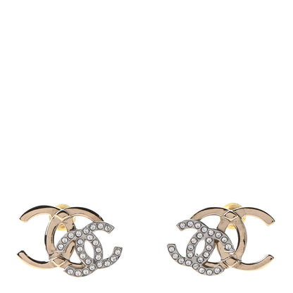 Chanel Crystal Double CC Earrings Gold Silver 1 of 4