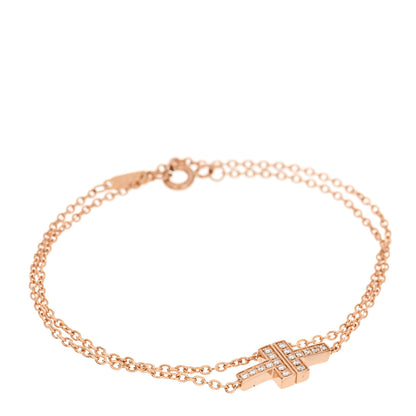 Tiffany 18K Rose Gold Diamond T Double Chain Bracelet 1 of 4