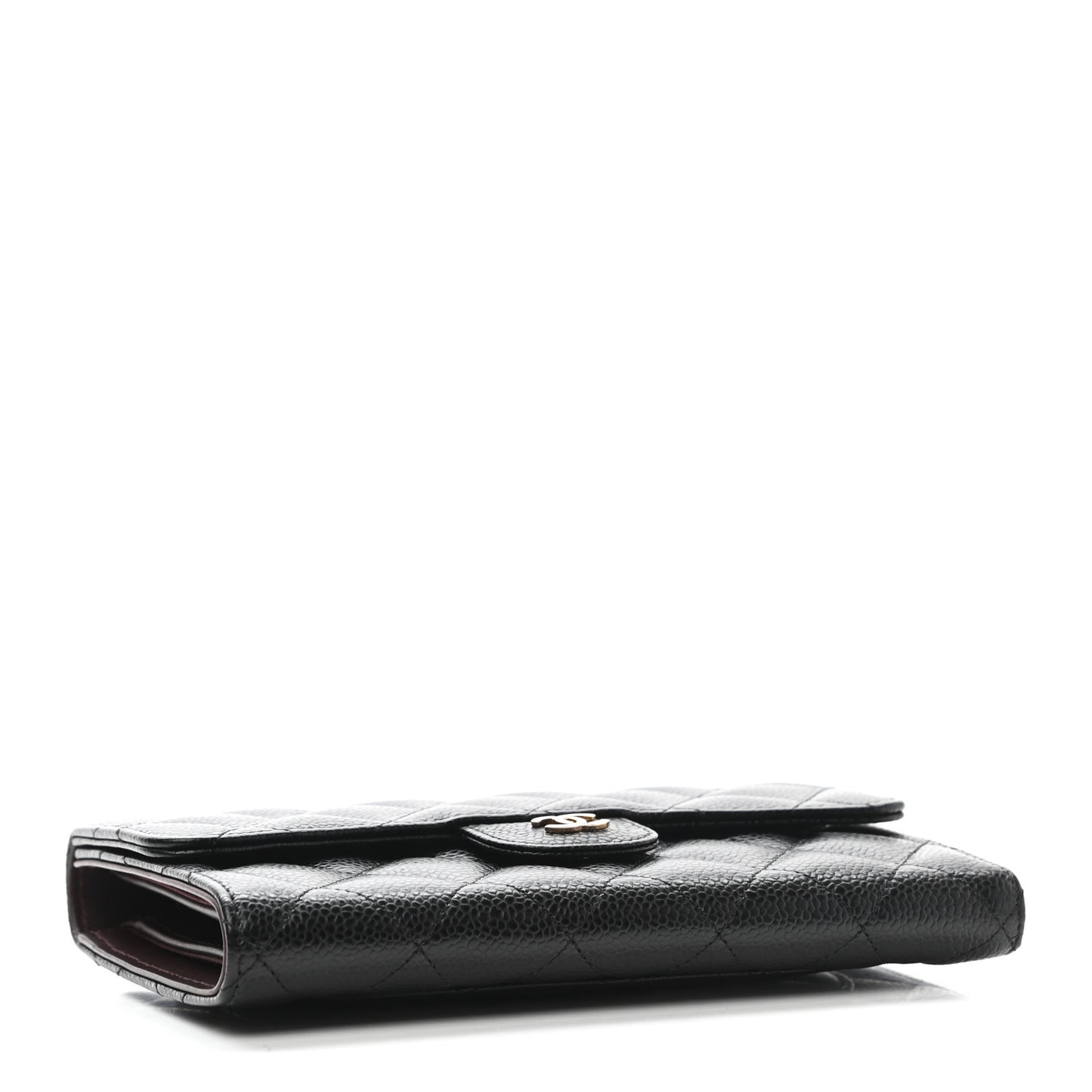 Caviar Quilted Long Flap Wallet Black
